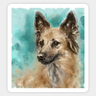 Contemporary Painting of German Shepherd Smiling Sticker